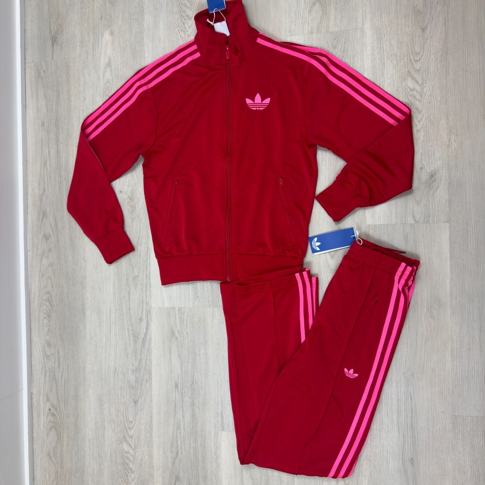 Adidas Firebird Womens Track Suit Loose Fit Jacket & Pants Set Size XXS Red Pink